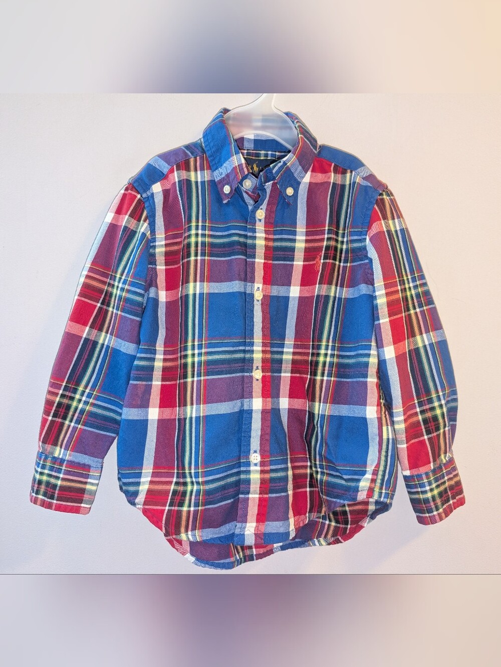 Ralph Lauren Kids Plaid Collared Button-Down Shirt Red & Blue Toddlers 3 3T
